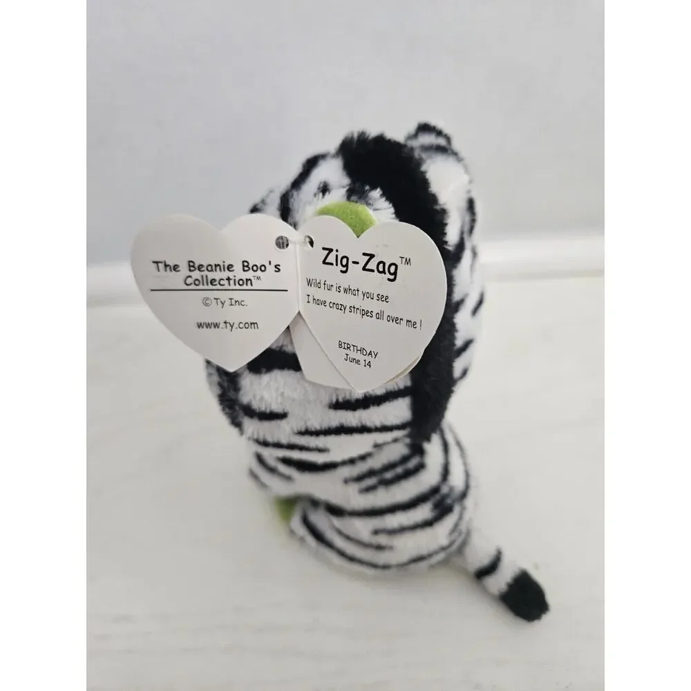 Ty Beanie Boos Zig Zag Zebra Plush Black White Green Big Solid‎ Eyes 2011 - Picture 4 of 7